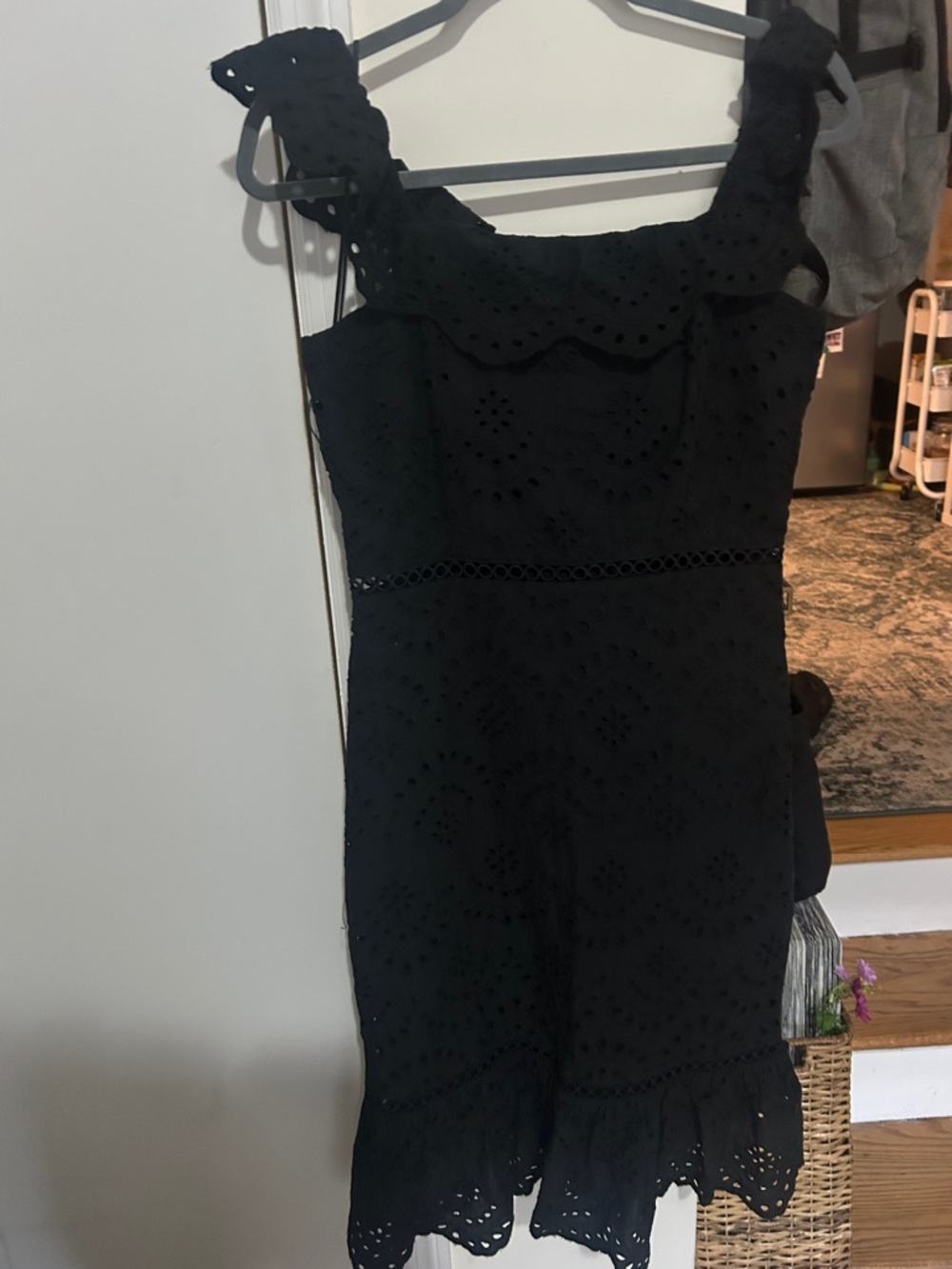 Sam Edelman Black Eyelet Midi Dress with Ruffle Straps
